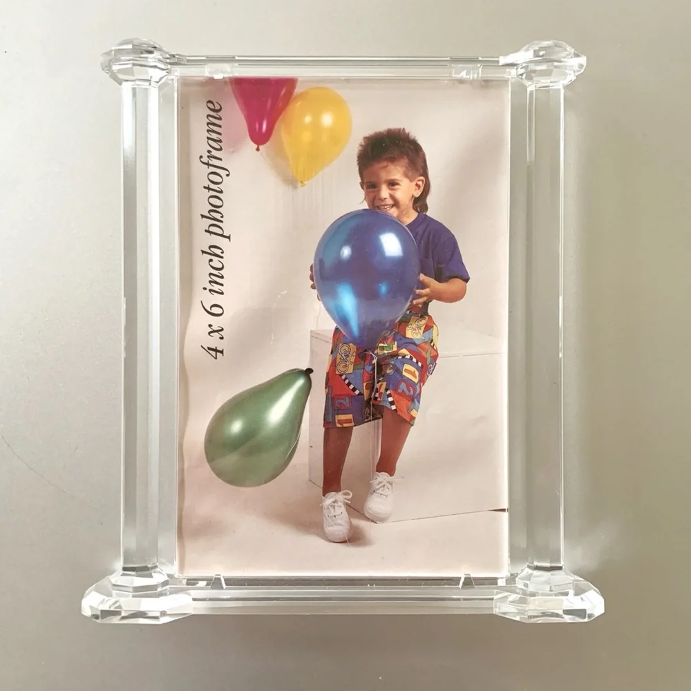 1990s clear acrylic columns 6 x 4 photo frame